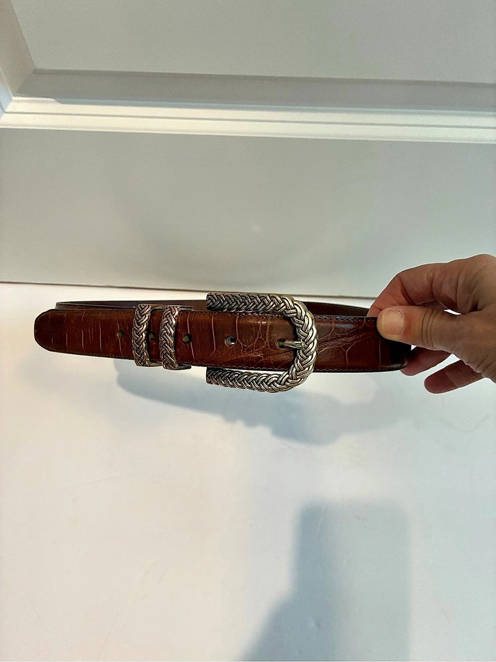 Brighton Brown Leather Braided Buckle Belt